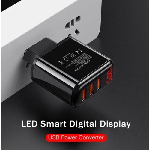 EU Plug Digital Display 3.1A Fast Charging 3 USB Port Wall Charger Power Adapter