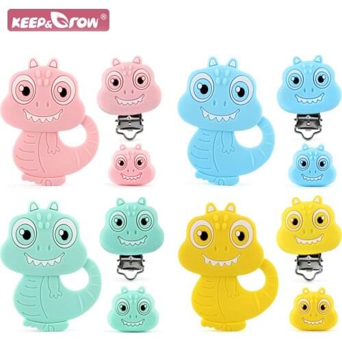 Dinosaur Silicone Baby Teether Beads Pacifier Clips BPA Free DIY Baby Teething Pendant Chain Dummy Nipple Holder Rodent Teether