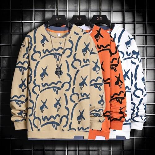 Cartoon Print Sweatshirt Men Casual Hoodies Street Pullovers Hoody Men Tops 2021 Fake Two Pieces Harajuku Loose Sweatshirt Mens