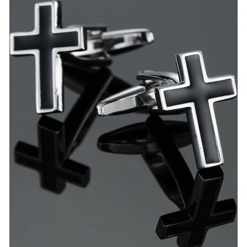 High quality cross CUFFLINKS NEW FASHION BLACK JEWELRY Cufflinks mens business shirt suit badge pin wholesale & Retail gifts