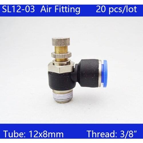 HIGH QUALITY 20 pcs of SL12-03, 12mm Push In to Connect Fitting 3/8" Thread Pneumatic Speed Controller SL12-03