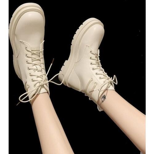 Women British Style Autumn And Winter Cotton Boots Fad New Lace-up Latest Vogue Shoes Rubber Sole zapatillas mujer