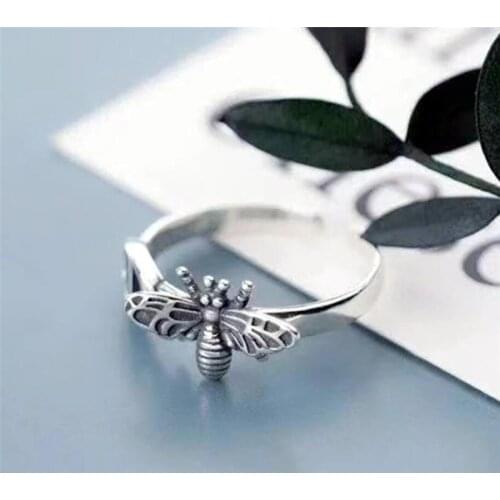 Sole Memory Cute Bee Retro Thai Silver 925 Sterling Silver Female Resizable Opening Rings SRI873