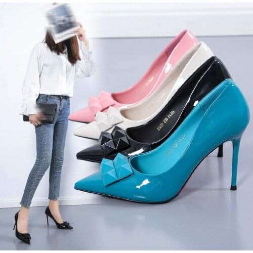Womens High Heels, Fashionable Solid Color Patent Leather Pointed Toe Stilettos