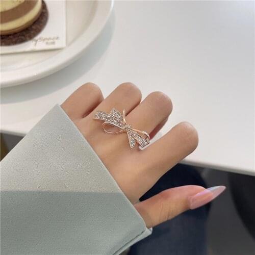 Ins Cold Wind Light Luxury High-end Micro-inlaid Bow Ring Female 2021 New Trend Index Finger Ring Modern Women Jewelry