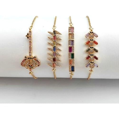 10 Pcs New arrival Romantic Micro Pave CZ Crystal bee/ key Charm Bracelet For Women Fashion Jewelry Gift BG328