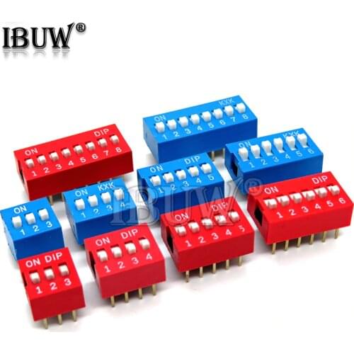 10PCS Slide Type Switch Module 1 ~ 12 Bit 2.54mm Position Way DIP Blue Pitch Toggle Switch Blue Snap Switch For PCB 8PIN 6PIN