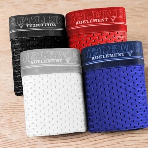 4PCS Mens underwear mesh boxer shorts sports ice silk cutout sports shorts Spring and summer
