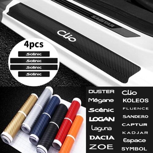 4PCS Car Door Sill Protector Stickers Carbon Fiber For Renault DACIA Duster Megane Scenic Logan Loguna Zoe Koleos Fluence etc