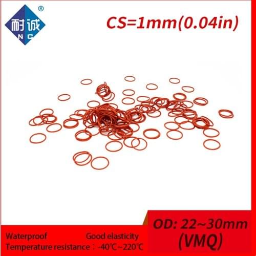 5PCS/lot Silicone rubber o-ring Red VMQ CS 1mm OD22/23/24/25/26/27/28/30/34mm O Ring Gasket Silicone O-ring waterproof