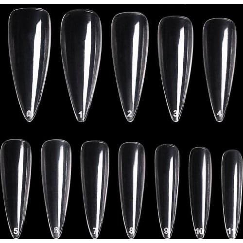 600 Pcs/Bag XXL Extra Long Stiletto Pointy False Nail Tips Clear ABS Full Cover Nails Fake Tip 12 Size Professional Plastic Nail