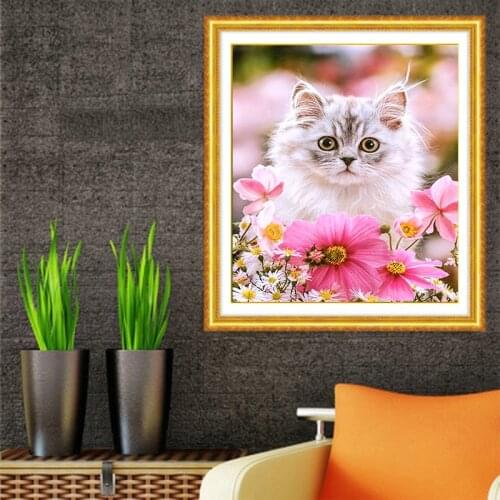 Diamond Embroidery Diy Diamond Painting Cross Stitch Kits Diamond Mosaic Cats and flowers Full Square Diamond Embroidery AD031