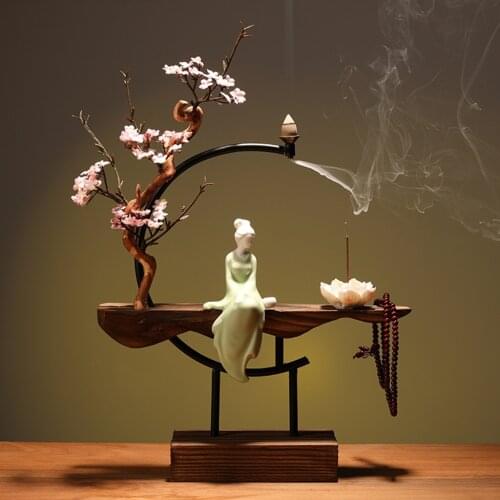 Chinese Style Backflow Waterfall Incense Burner Lotus Holder Censer Fragrance Stand Ceramic Home Office Decoration