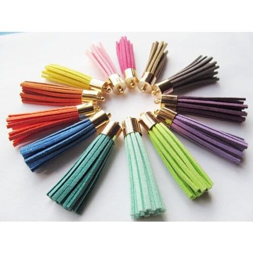 Free Shipping 100Pcs 56mm Mixed Suede Leather Jewelry Tassel For Key Chains/ Cellphone Charms Top Plated End Caps Cord Tip
