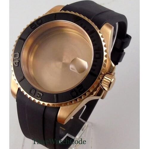 40mm Rose Golden Color Watch Case Parts Fit For NH35A NH36A Movement Rubber Strap Pin Clasp Sapphire Glass Ceramic Bezel Insert