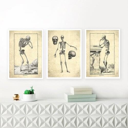 Human Anatomy Poster Moving Skeleton Silhouette Art Print Thinking Skeleton Doctor Office Decoration Canvas Painting Doctor Gift
