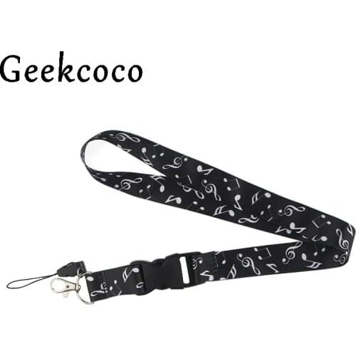 Black musical note Mobile phone lanyard For keys ID Card Pass Gym USB badge holder DIY Hang Rope Tags Strap Neck Lanyard J0510