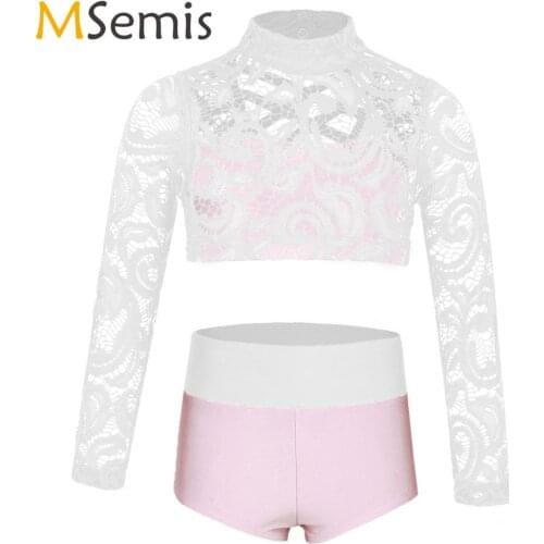 Kids Girls Gymnastics Swimsuit for Dancing Two-Piece Dance Leotard Costume Criss Cross Crop Top with Briefs Outfit Set Dancewear