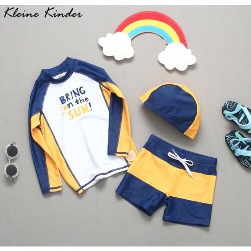 Swimsuit Kids UV Protection Baby Toddler Bathing Suit Long Sleeves Swimming Shirt Trunks Hat Rash Guard Set 2-11 Years Old Boys