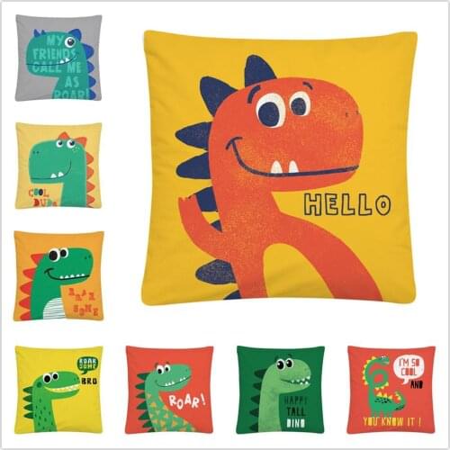 Childish Cartoon Little Dinosaur Pattern Soft Short Plush Cushion Cover Pillow Case for Home Sofa Car Decor Pillowcase 45X45cm