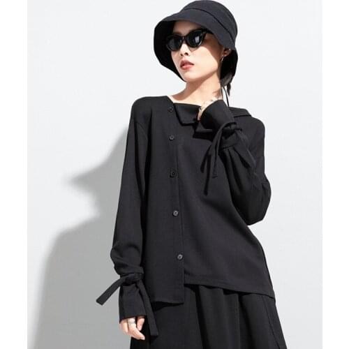 Designers personality irregular collar long sleeve T-shirt spring and autumn street fashion brand bow Fashion Top