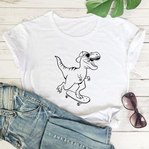 T-Rex On Skateboard T-shirt Funny Unisex Short Sleeve Tyrannosaurus Tshirt Camiseta Cute Women Hipster Graphic Tee Shirt Top