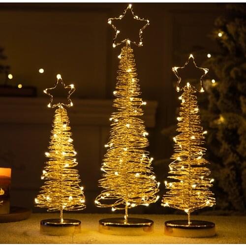 [HHT] Metal Christmas Tree Decor Desktop Ornaments Ambience Scene Layout Christmas Lights Decoration for Home Shop Props
