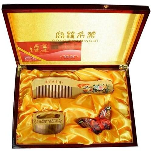 Classic!hot sale!Gifts with Chinese Characteristics boxwood comb-huangyangshu hudieshu san jiantao