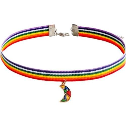 Hot Ins Moon pendant Hyuna Pride Rainbow Choker Necklace Pride Lace Chocker Ribbon Collar with Pendant Jewelry Men Women Neutral