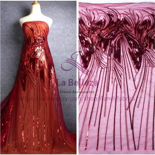 High quality silver/blue/wine sequins metallic on white mesh/netting lace fabric for evening dress/show dress 130cm by yard