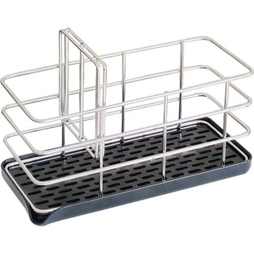 Kitchen Sink Caddy Organizer Stainless Steel Sponge Soap Brush Holder with Drain Pan Kitchen Drying Rack Organizer