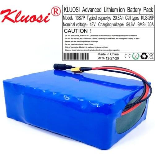 KLUOSI 13S7P 48V 20.3Ah 20Ah 54.6V Li-ion Battery Pack for With 30A BMS Motor Electric Scooter Vehicle Ebike Bicycle 48V Battery