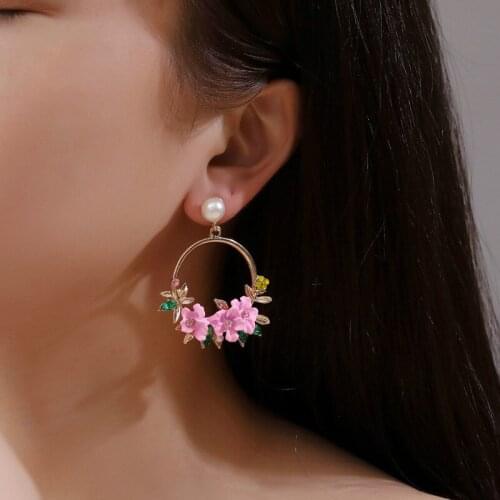 Sweet Flower Pearl Earrings For Women Fashion Earing Earings Jewelry Red Yellow Pink Purple Flower Garland Stud Earrings A2238