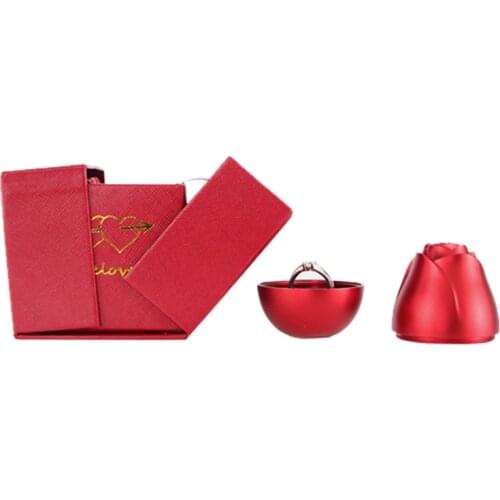 Fashion Wedding Metal Rose Flower Jewelry Box Rings Necklace for Girl Lovers Friends Couple Gifts Square Rose Go Up and Down Box