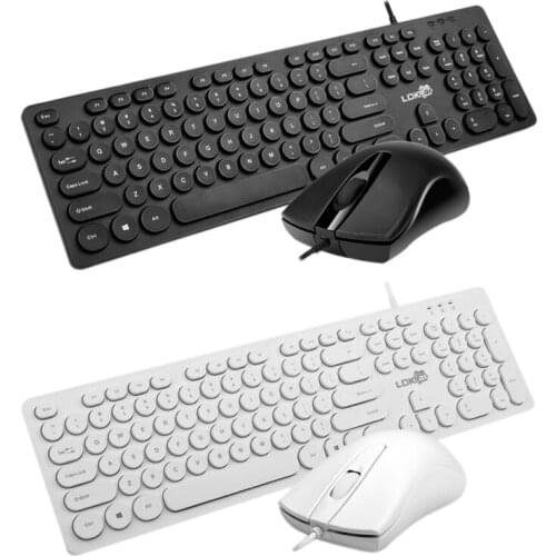 LDKAI 1900 Keyboard and Mouse Set, Punk Round Keycap Mute Wired Office Keyboard and Mouse Set