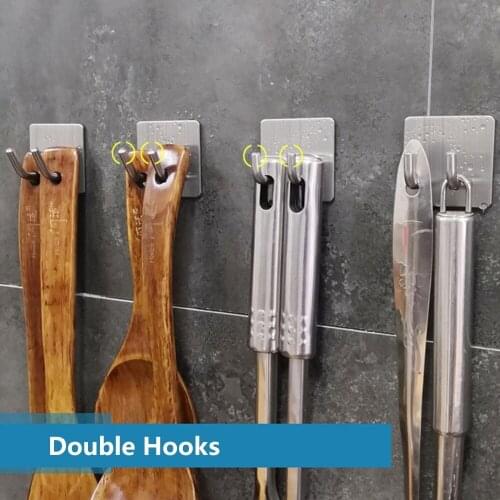 Stainless Steel Wall Mounted Hooks Self Adhesive Sticky Home Kitchen Key Bag Hanger Storage Hanging Holder Waterproof Towel Rack