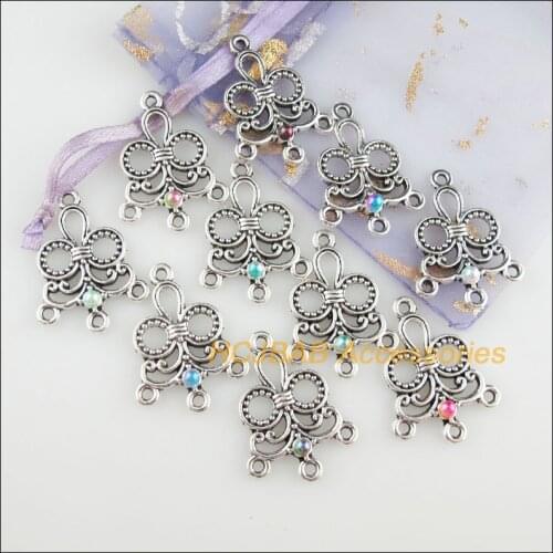 Fashion 10Pcs New Heart Charms Mixed Acrylic Flower Connectors Tibetan Silver Tone 21x29mm