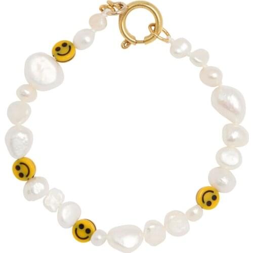 Simple smily pearl bracelet 18cm/7inches length iregular semi-baroque pearl jewelry bracelet real freshwater pearl bracelet girl