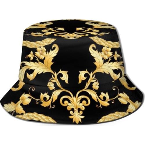 Luxury Floral Pattern Flowers Golden Fishermans Hat Women Fashion Summer Hiking Hats for Girls Ladies Outdoor Sun Hat Dropship