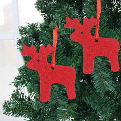 10PCS Christmas Hanging Ornament Elk Xmas Tree Snowflake Shape Pendant Non-woven Hanging Decor with Rope for Xmas Tree