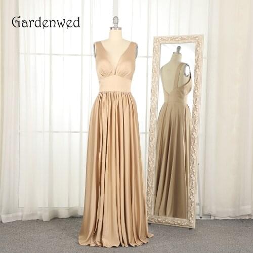 Gardenwed Sexy Champagne Evening Dress 2019 de gala Stretchable Elastic A Line Simple Lady Wear abiye Formal Dress abendkleider