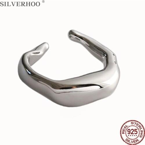 SILVERHOO Korean Style Ring For Women S925 Sterling Silver Irregularity Adjustable Rings Minimalism Shape Birthday Fine Jewelry