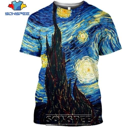 SONSPEE T-shirts Van Gogh 3D Print Men Women Casual Fashion Hip Hop Vintage Short Sleeve Streetwear Starry Night Tees Tops Shirt