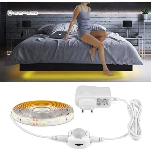 Motion sensor LED Strip light bed lamp under cabinet night light flexible 12V Tape 110V 220V US EU power supply