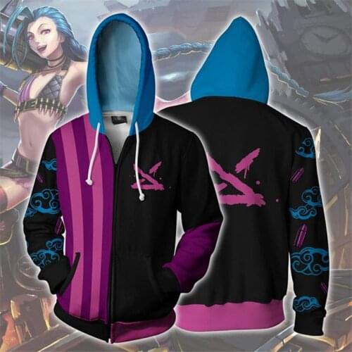 Game LOL Cosplay Jinx Zipper hoodie Men Women Fashion sportswear Sweatshirts 3D Printing