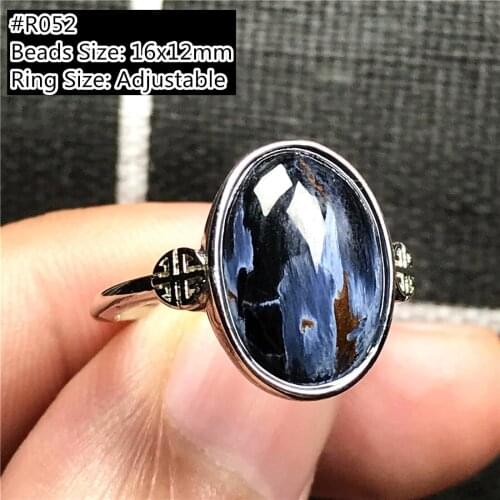 Top Natural Blue Pietersite Ring Jewelry Silver 925 For Woman Man Energy Stone Healing Crystal Oval Beads Adjustable Ring AAAAA