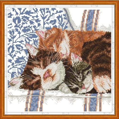 Everlasting Love Intimate Cat Family Ecological Cotton Chinese Cross Stitch Kit Printed 14CT Stampted Wedding Home Decoration