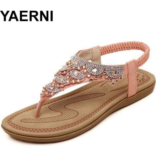 YAERNISummer new sweet woman fashion diamond sandals women Bohemia sandals toe beach sandals casual comfortable flat sandalsE962