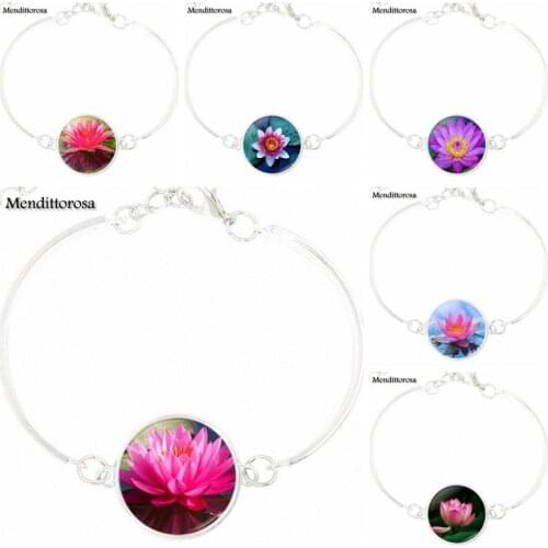 Lotus Jewelry Classic Glass Cabochon Silver Chain Bracelet Bangle s Fashion For Women Kids