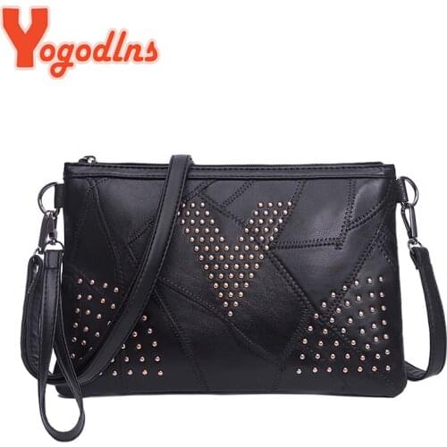 Yogodlns Womens Rivet Shoulder Bag Black PULeather Crossbody Bag Enveloped Daily Small Messenger Bags Shopping Lady Handbag